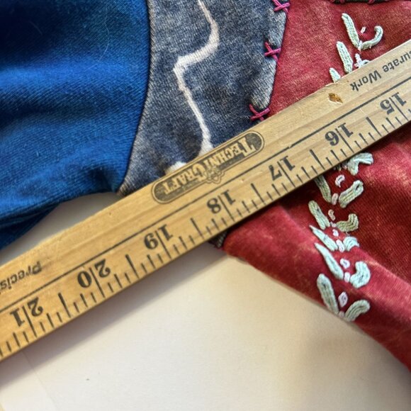 Womens Colorful Patchwork Hoodie Zip Up Embroidery Hood Pockets Medium Hippie - Picture 5 of 7